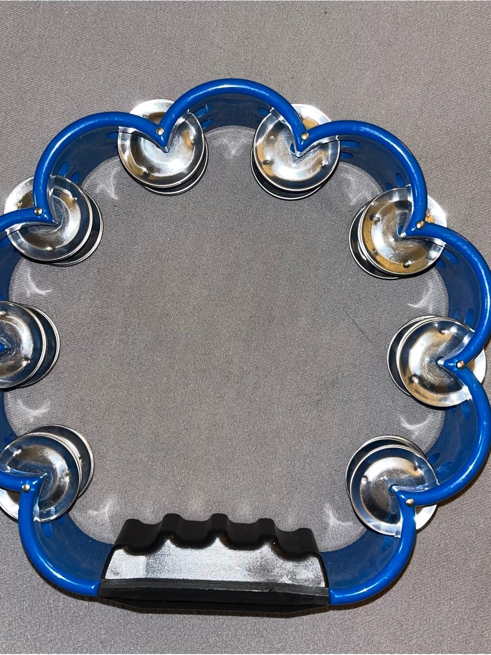 Blue Handheld Tambourine with Black Grip